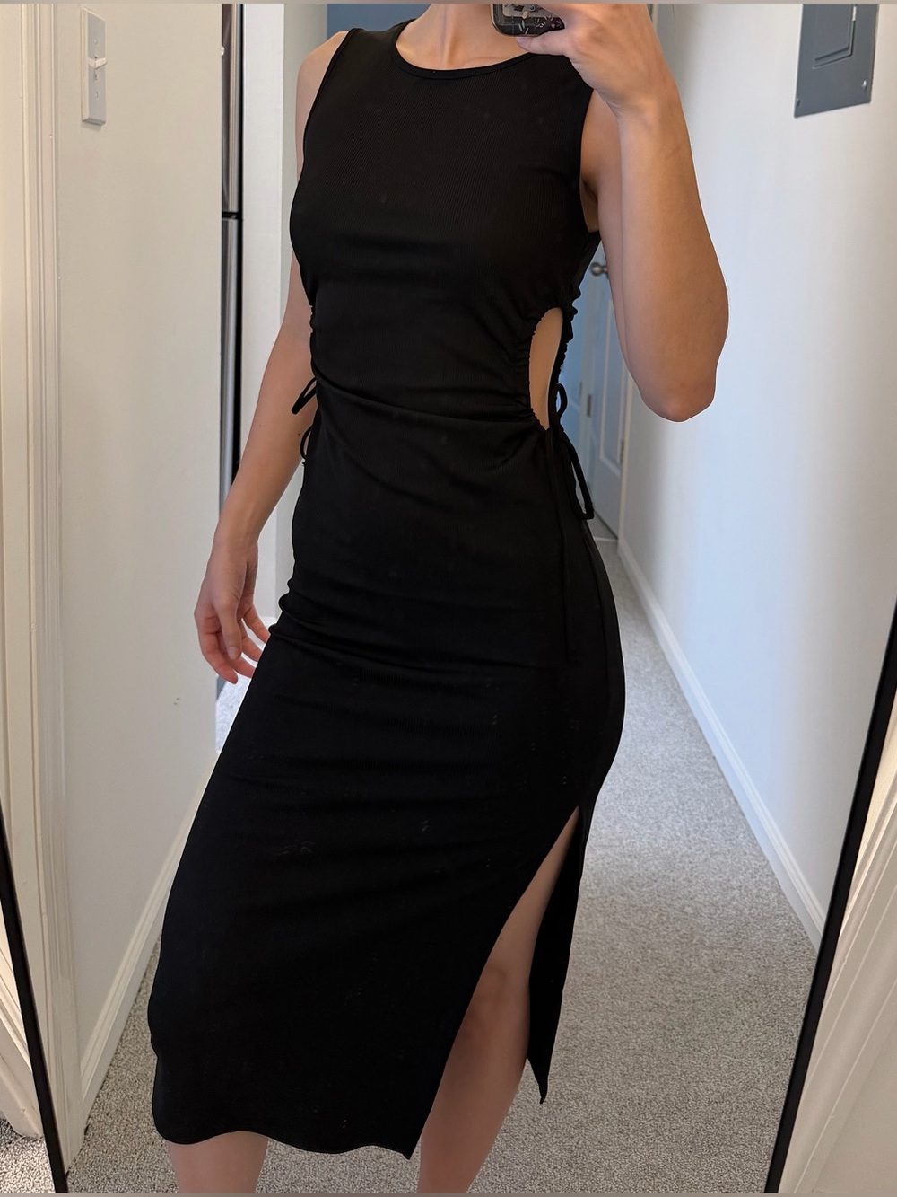 New Look Black Side-Tie Cutout Midi Dress
